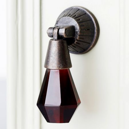 Handmade Red Octagon Teardrop Glass Pull Cabinet Knob